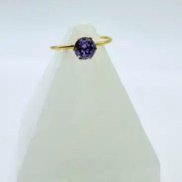 Anillo Amatista Facetado Acero Dorado Regulable