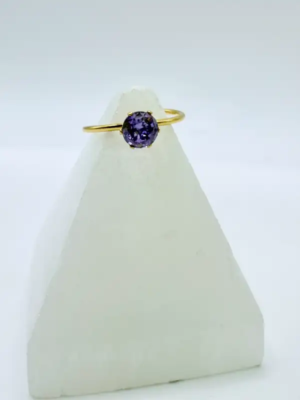 Anillo Amatista Facetado Acero Dorado Regulable