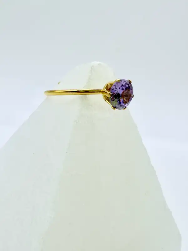 Anillo Amatista Facetado Acero Dorado Regulable - Imagen 2