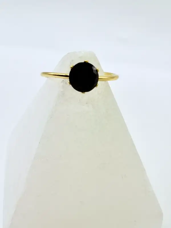 Anillo Onix Facetado Acero Dorado Regulable