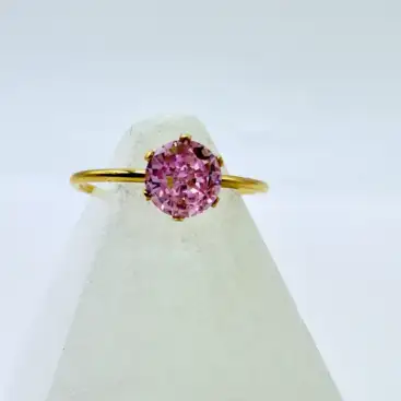 Anillo Cuarzo Rosa Facetado Acero Dorado Regulable