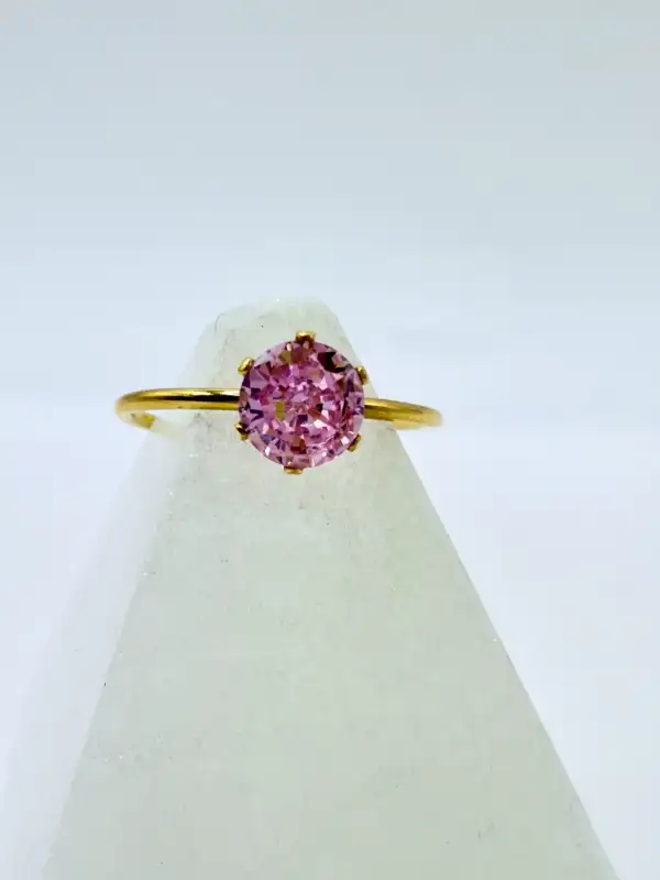 Anillo Cuarzo Rosa Facetado Acero Dorado Regulable