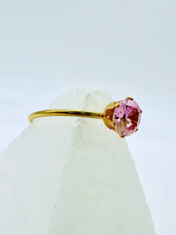 Anillo Cuarzo Rosa Facetado Acero Dorado Regulable - Imagen 2