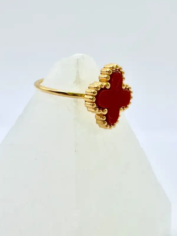 Anillo Flor Color Rojo Acero Dorado Mediano Regulable - Imagen 3