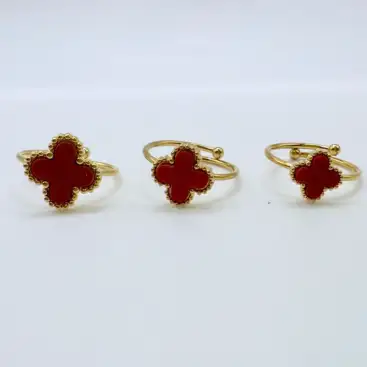 Anillo Flor Color Rojo Acero Dorado Grande Regulable
