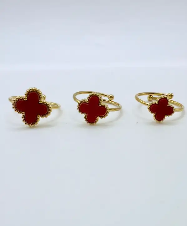 Anillo Flor Color Rojo Acero Dorado Mediano Regulable