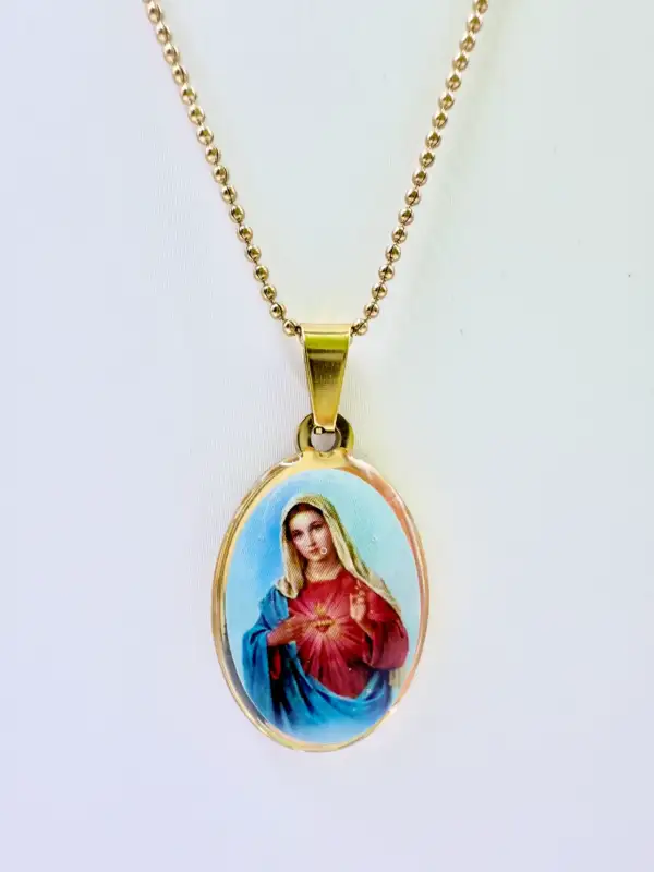 Colgante Virgen Maria Acero Dorado