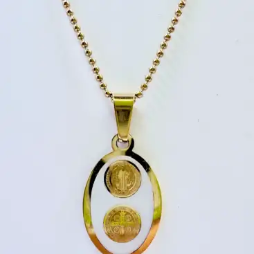 Colgante San Benito Nacar Acero Dorado
