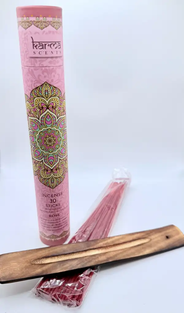 Incienso Varilla Rosa + Portaincienso Madera Karma