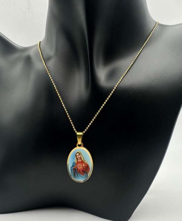 Colgante Virgen Maria Acero Dorado