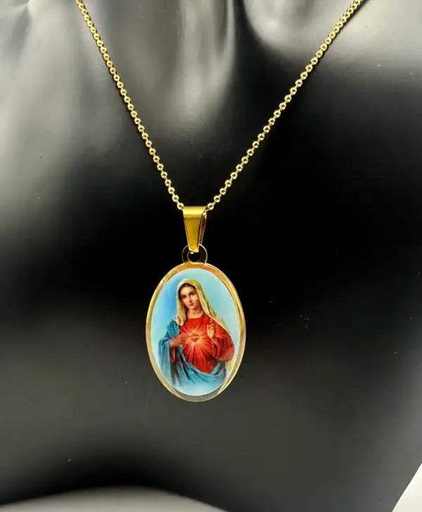 Colgante Virgen Maria Acero Dorado - Imagen 2