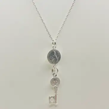 Colgante Medalla Y Llave San Benito Plata De Ley