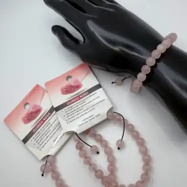 Pulsera De Cuarzo Rosa Con Cierre De Cuerda 8mm