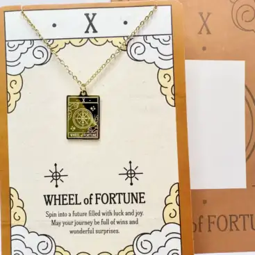 Colgante Carta Tarot Rueda De La Fortuna Dorado
