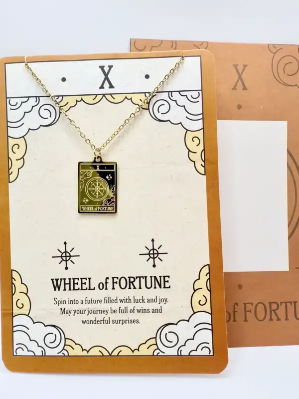 Colgante Carta Tarot Rueda De La Fortuna Dorado