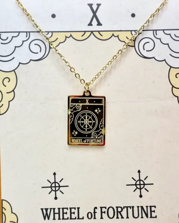 Colgante Carta Tarot Rueda De La Fortuna Dorado - Imagen 2