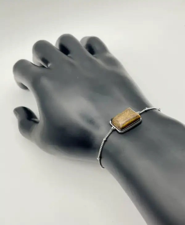 Pulsera Ojo De Tigre Acero Plateado