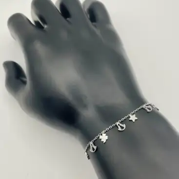 Pulsera Virgen Del Rocio Estrella Y Trebol Acero Plateado
