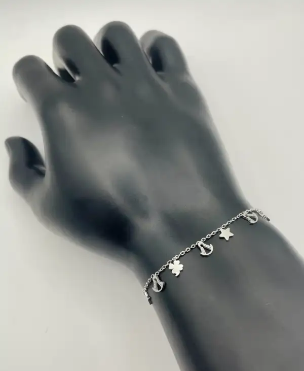 Pulsera Virgen Del Rocio Estrella Y Trebol Acero Plateado