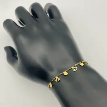 Pulsera Virgen Del Rocio Estrella Y Trebol Acero Dorado