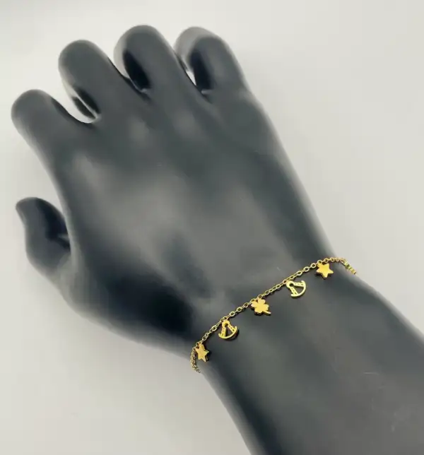 Pulsera Virgen Del Rocio Estrella Y Trebol Acero Dorado