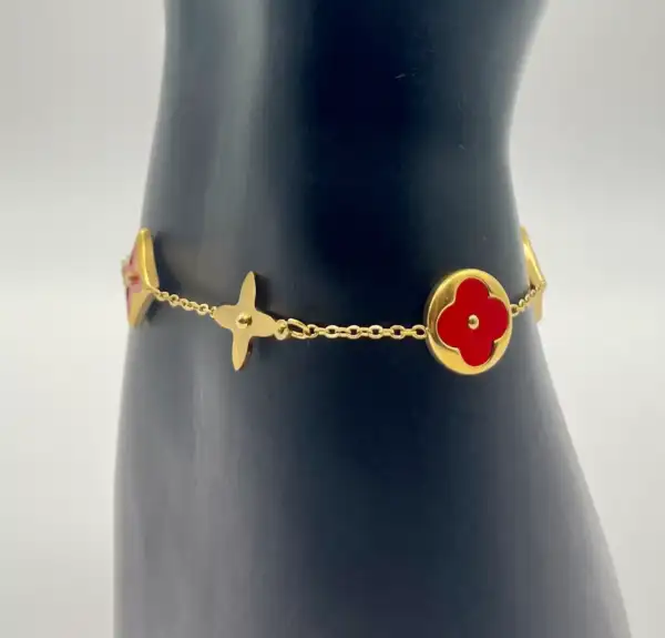 Pulsera Flores Rojas Variadas Acero Dorado - Imagen 2