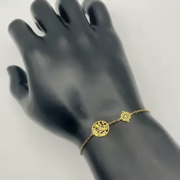 Pulsera Doble Proteccion Nudo De Bruja Y Tetragramaton Acero Dorado