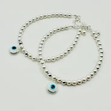 Pulsera Ojo Turco Blanco Plata de Ley