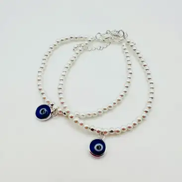 Pulsera De Perlas Ojo Turco Azul Plata de Ley