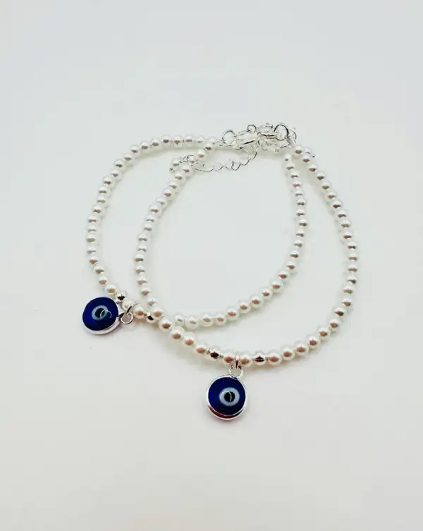 Pulsera De Perlas Ojo Turco Azul Plata de Ley