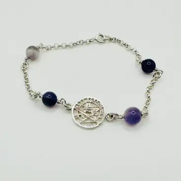 Pulsera Tetragramaton Con Amatista Plata De Ley