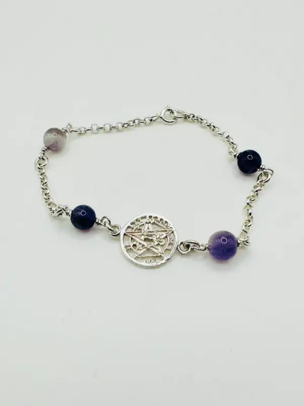 Pulsera Tetragramaton Con Amatista Plata De Ley