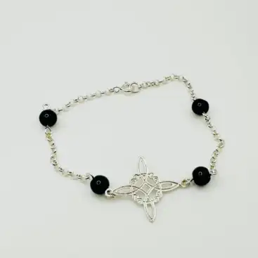 Pulsera Doble Proteccion Nudo De Bruja y Onix Plata De Ley