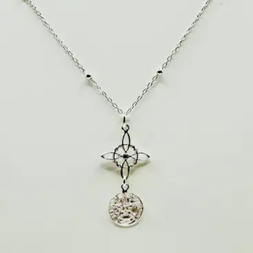 Colgante Doble Proteccion Nudo De Bruja Y Tetragramaton Pequeño Plata De Ley