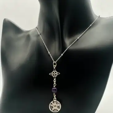 Colgante Nudo De Bruja Tetragramaton Y Amatista Plata De Ley