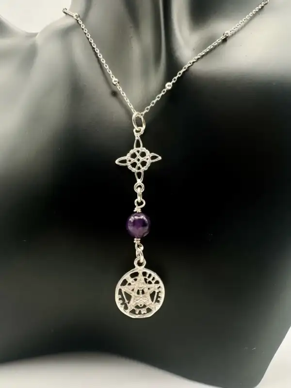 Colgante Nudo De Bruja Tetragramaton Y Amatista Plata De Ley - Imagen 2
