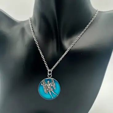 Colgante San Miguel Arcangel Acero Y Azul