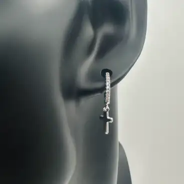 Pendientes Cruz Con Piedras Acero Plateado