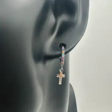 Pendientes Cruz Colores Acero Plateado