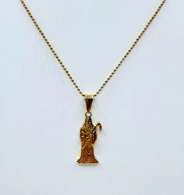 Colgante De La Santa Muerte Acero Dorado