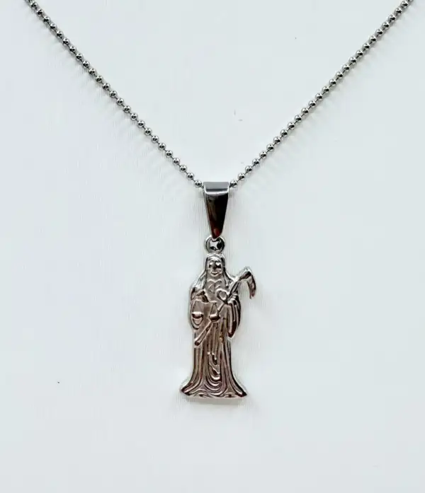 Colgante De La Santa Muerte Acero Plateado