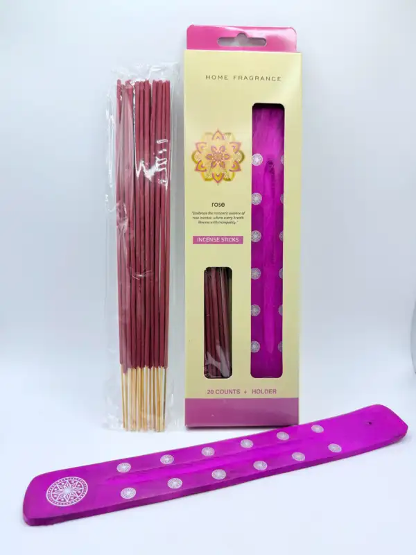 Pack Inciensos De Rosa Con Porta Incienso De Madera