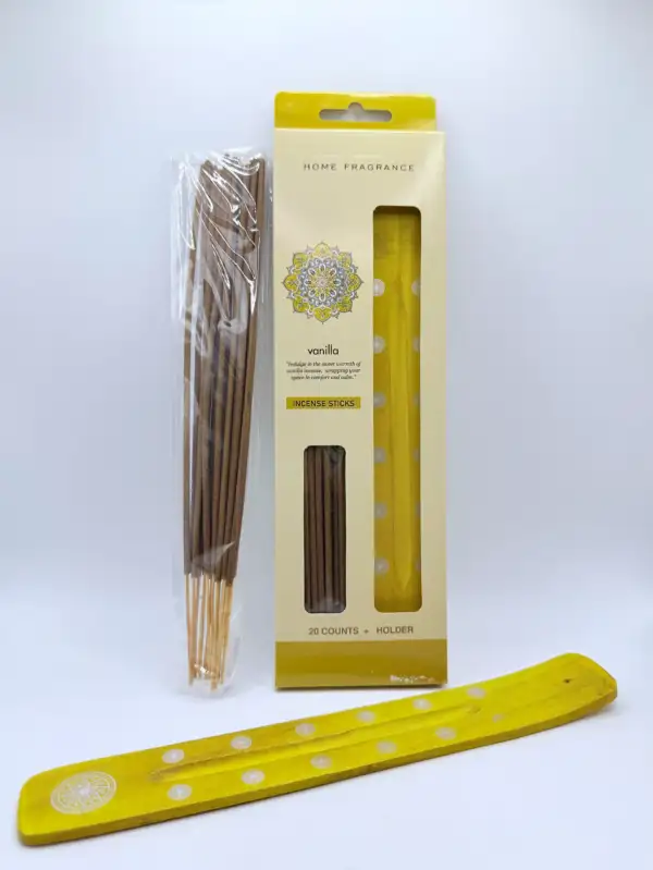Pack Inciensos De Vainilla Con Porta Incienso De Madera