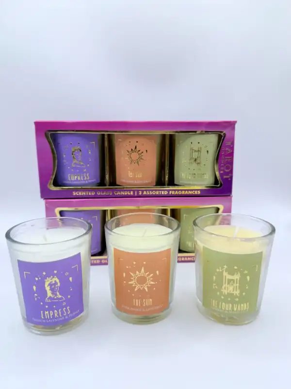 Pack 3 Velas Tarot Empress - The sun - The four wands