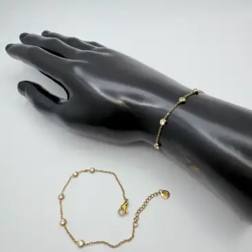 Pulsera Cuarzo Cristal Facetado Acero Dorado
