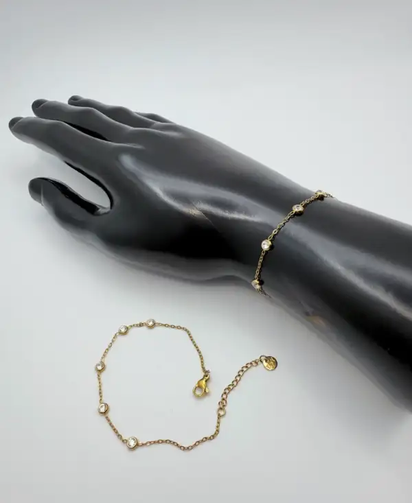 Pulsera Cuarzo Cristal Facetado Acero Dorado