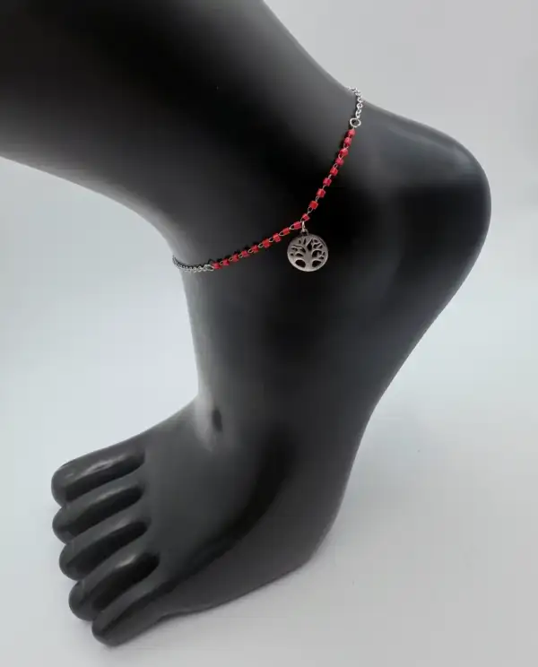 Tobillera Del Árbol De La Vida Con Cuencas Rojo