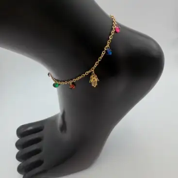 Tobillera De Mano De Fátima Con Piedras Multicolor