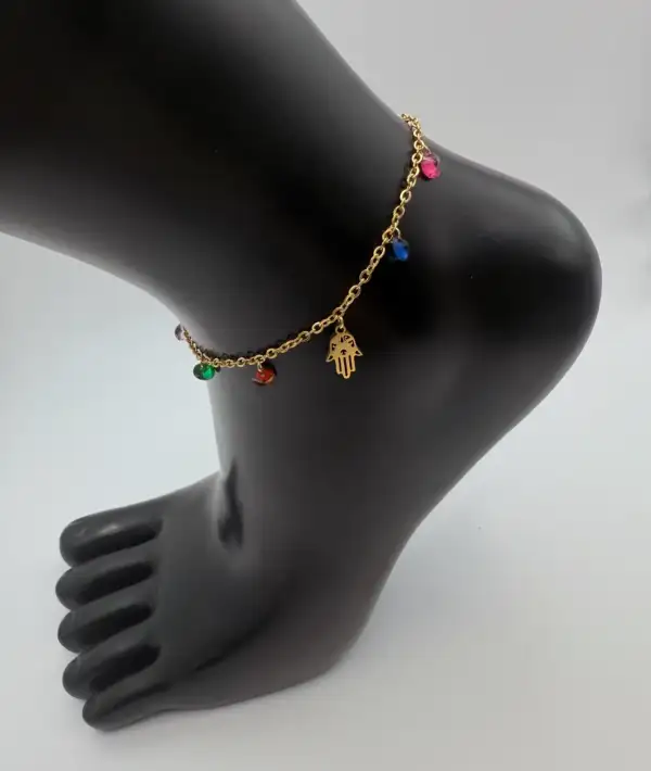 Tobillera De Mano De Fátima Con Piedras Multicolor