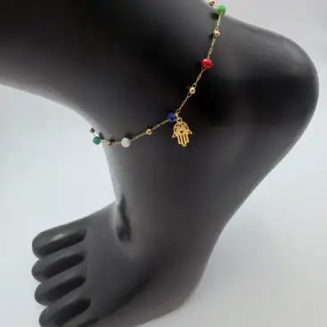 Tobillera De Mano De Fátima Con Piedras Facetadas